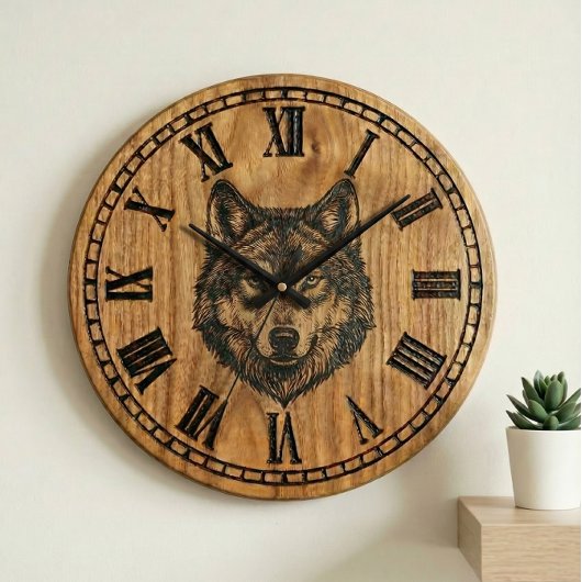 Wolf Wall Clock – Silent Wild Guardian ラージ壁時計