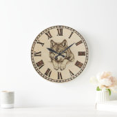 Wolf Wall Clock – Wood-Burned Style ラージ壁時計 (ホーム)