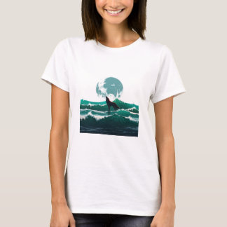 Wolf Wave Art - Ukiyo-e Moonlight Design Tシャツ