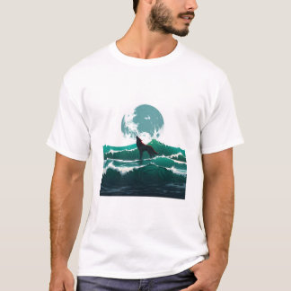 Wolf Wave Art - Ukiyo-e Moonlight Design Tシャツ
