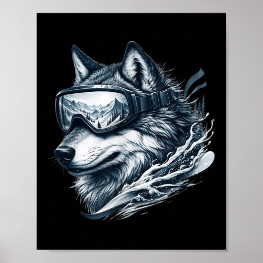 Wolf Wearing Ski Snowboard Goggles Wolf Skiing  ポスター (正面)