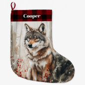 Wolf Wildlife Christmas Stocking - Personalized ラージクリスマスストッキング (正面)