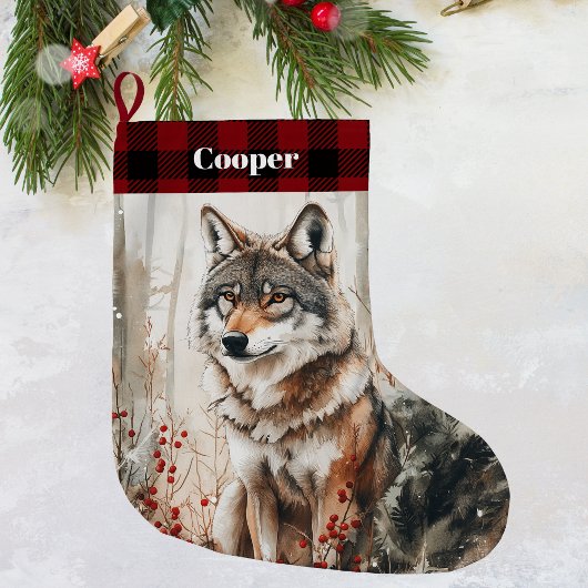 Wolf Wildlife Christmas Stocking - Personalized ラージクリスマスストッキング