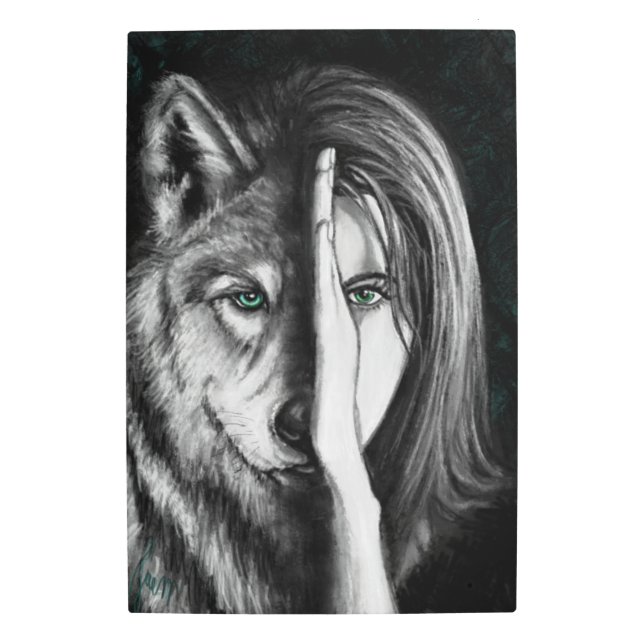 Wolf Woman Metal Wall Decor Emotion Art Painting メタルプリント (正面)
