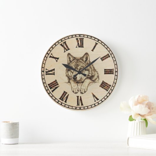 Wolf wooden wall clock  ラージ壁時計 (ホーム)