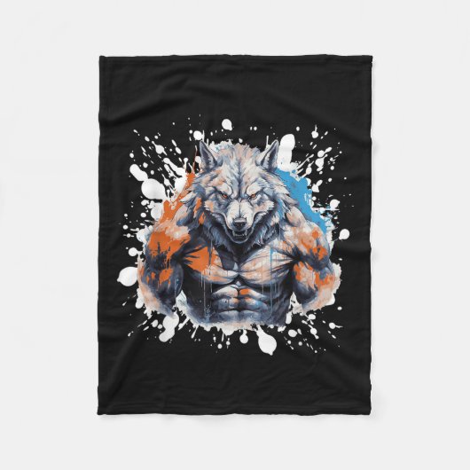 Wolf Workout Gym Fighter Bodybuilder  フリースブランケット (正面)