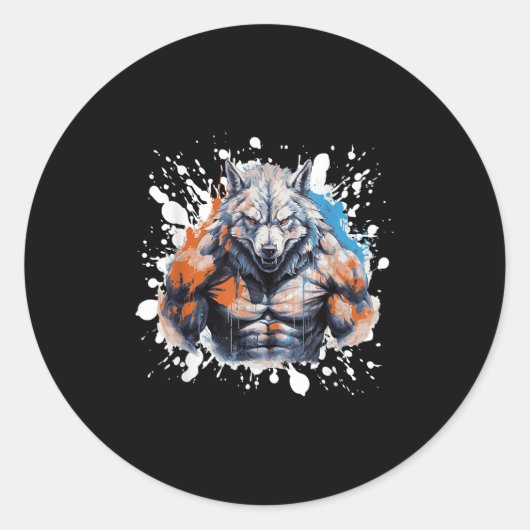 Wolf Workout Gym Fighter Bodybuilder  ラウンドシール (正面)