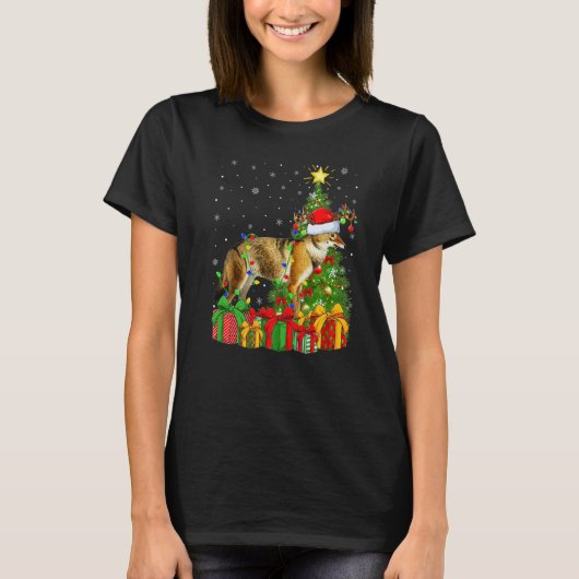Wolf  Xmas Holiday Santa Wolf Christmas Tree Tシャツ (正面)