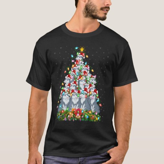 Wolf   Xmas Lights Santa Wolf Christmas Tree Tシャツ (正面)