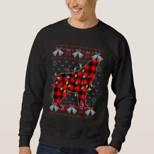 Wolf Xmas Lights Ugly Christmas Sweater スウェットシャツ (正面)