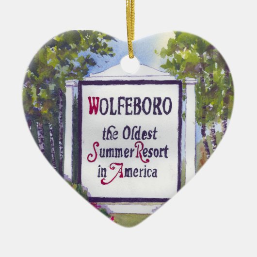 Wolfeboro NHのハートの形のオーナメント セラミックオーナメント (正面)