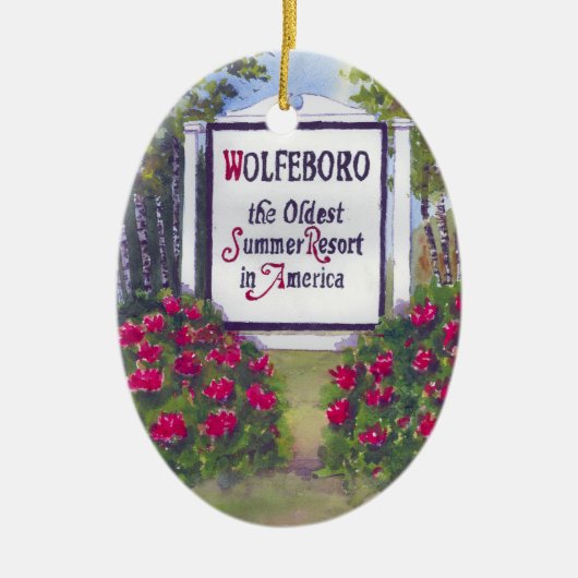 Wolfeboro NH Signへようこそ セラミックオーナメント (正面)
