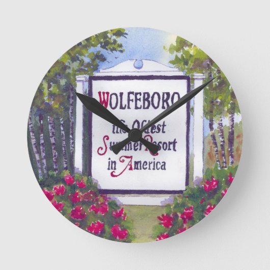 Wolfeboro NH Signへようこそ ラウンド壁時計 (正面)
