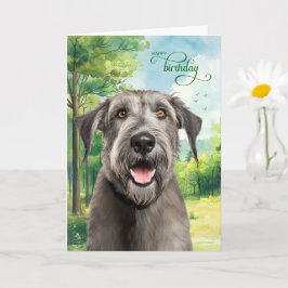 Wolfhound Dog Birthday Wishes Park with Oaks カード