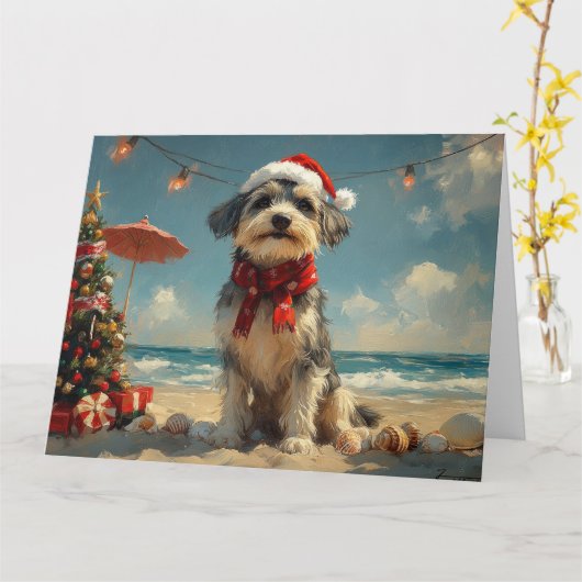 Wolfhound Dog Christmas Vintage Beach カード (黄色い花)