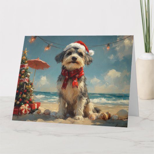 Wolfhound Dog Christmas Vintage Beach カード (正面)