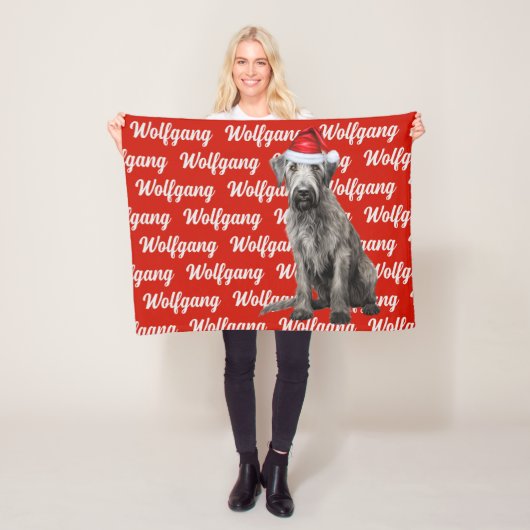 Wolfhound Dog with Name Patterned Christmas フリースブランケット (インサイチュ)