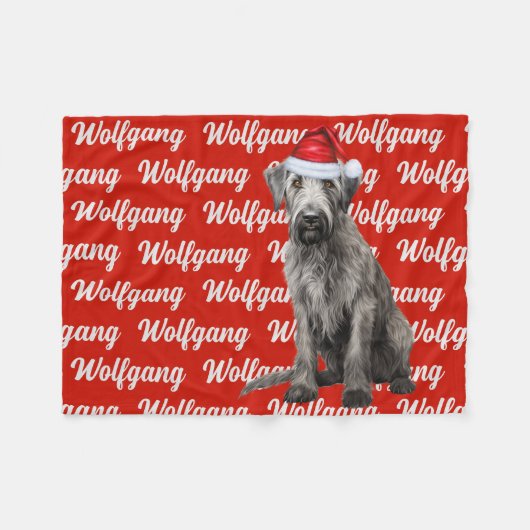 Wolfhound Dog with Name Patterned Christmas フリースブランケット (正面(横))