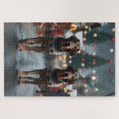 Wolfhound Dogs Christmas Snow Holiday ジグソーパズル (横)