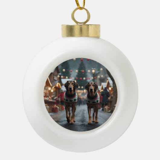 Wolfhound Dogs Christmas Snow Holiday セラミックボールオーナメント (正面)