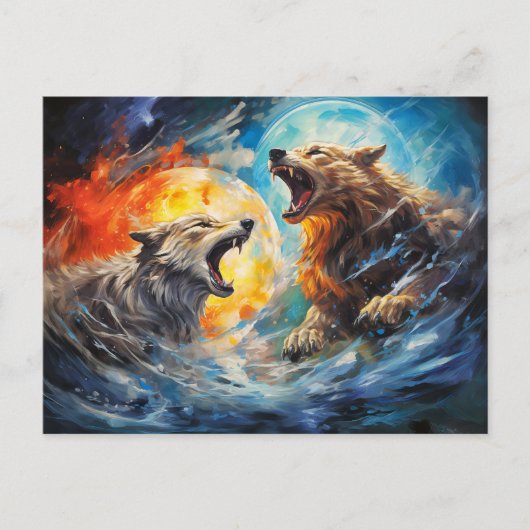 Wolfs Sköll and Hati hunting moon and sun ポストカード (正面)