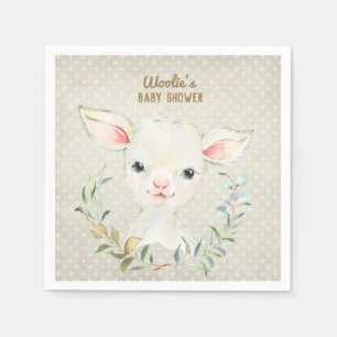 Wollie Lambert Cute Lamb Napkin – ベビーシャワー スタンダードカクテルナプキン
