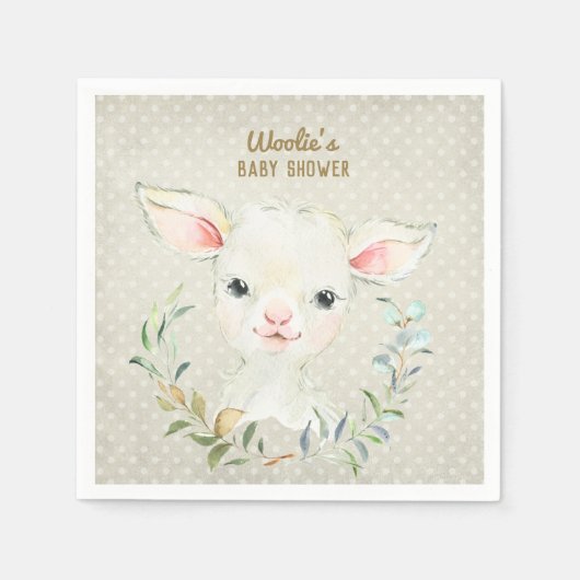 Wollie Lambert Cute Lamb Napkin – ベビーシャワー スタンダードカクテルナプキン (正面)