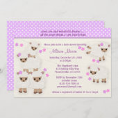 Wollyのヒツジの子ヒツジのベビーシャワーの招待のラベンダー 招待状 (正面/裏面)