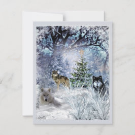 Wolves at Christmas a Winter Wonderland Flat Card シーズンカード