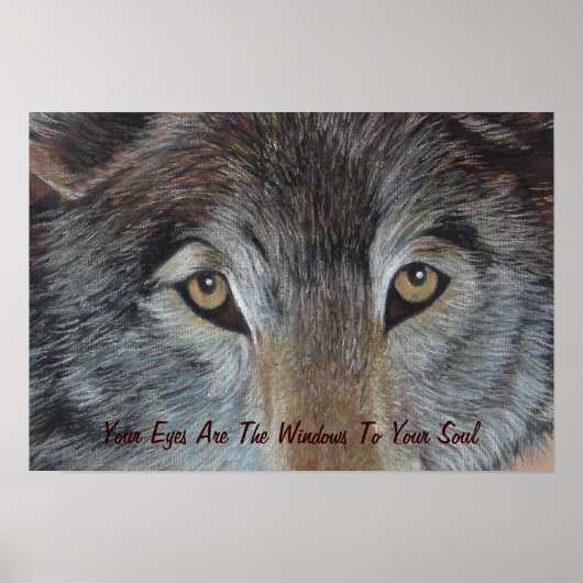 wolves eyes wildlife art painting with slogan ポスター (正面)