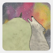 Wolves Howling Against a Galaxy Sky スクエアシール (正面)