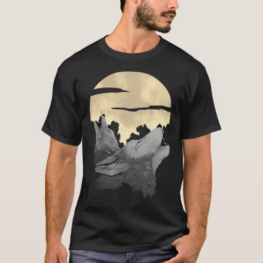 Wolves Howling with Full Moon for Wolf and Werewol Tシャツ (正面)