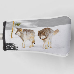 Wolves in Snow 絵画's -オリジナルワイルドライフアート ゴルフヘッドカバー
