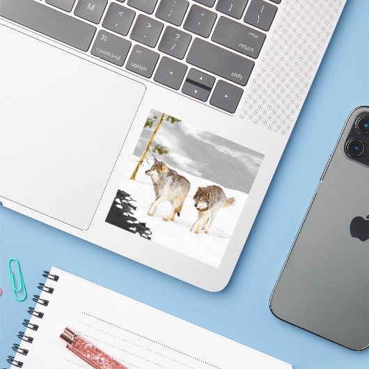 Wolves in Snow 絵画's -オリジナルワイルドライフアート シール (ノートパソコンとiPhone)