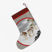 Wolves in Snow 絵画's -オリジナルワイルドライフアート スモールクリスマスストッキング (裏面 (吊り時))