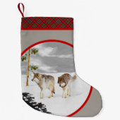 Wolves in Snow 絵画's -オリジナルワイルドライフアート スモールクリスマスストッキング (正面)