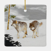 Wolves in Snow 絵画's -オリジナルワイルドライフアート セラミックオーナメント (裏面)