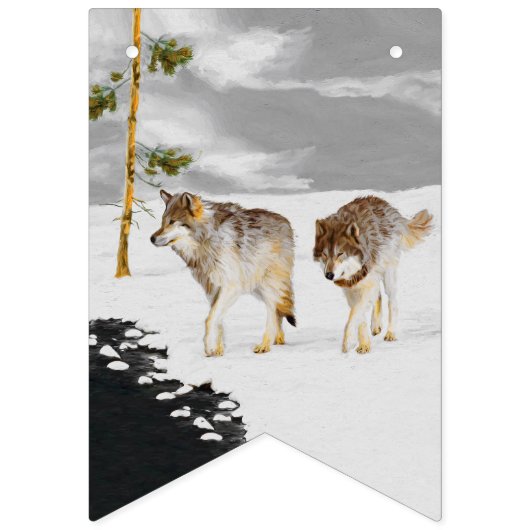 Wolves in Snow 絵画's -オリジナルワイルドライフアート バンティングフラッグ (第1の旗)