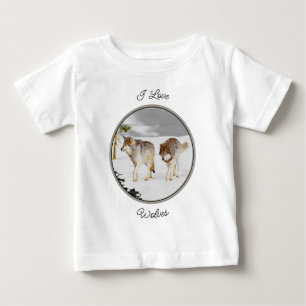 Wolves in Snow 絵画's -オリジナルワイルドライフアート ベビーTシャツ