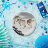 Wolves in Snow 絵画's -オリジナルワイルドライフアート ペーパープレート (パーティー)