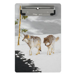 Wolves in Snow 絵画's -オリジナルワイルドライフアート ミニクリップボード