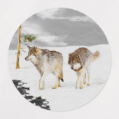 Wolves in Snow 絵画's -オリジナルワイルドライフアート ラベル (デザイン2)