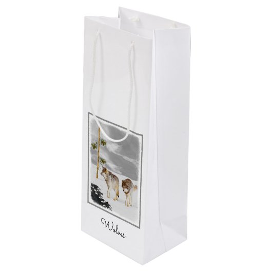 Wolves in Snow 絵画's -オリジナルワイルドライフアート ワインギフトバッグ (正面アングル)