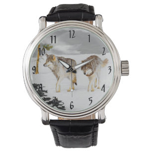 Wolves in Snow 絵画's -オリジナルワイルドライフアート 腕時計