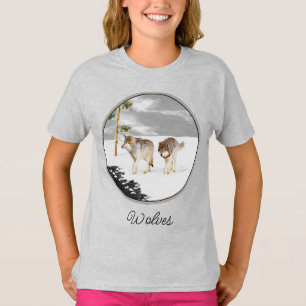 Wolves in Snow 絵画's -オリジナルワイルドライフアートT- Tシャツ