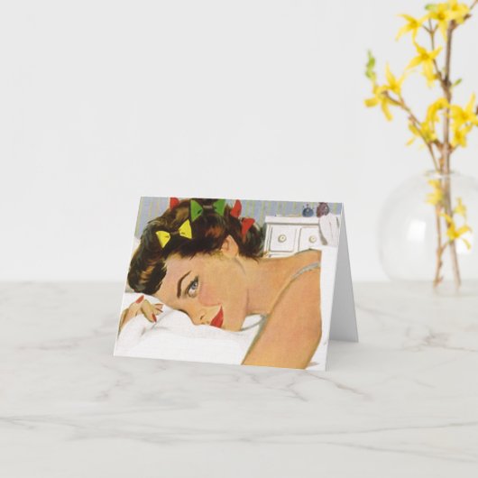 Womanレトロの空白のなカードかわいい枕話Galの女性 カード (黄色い花)