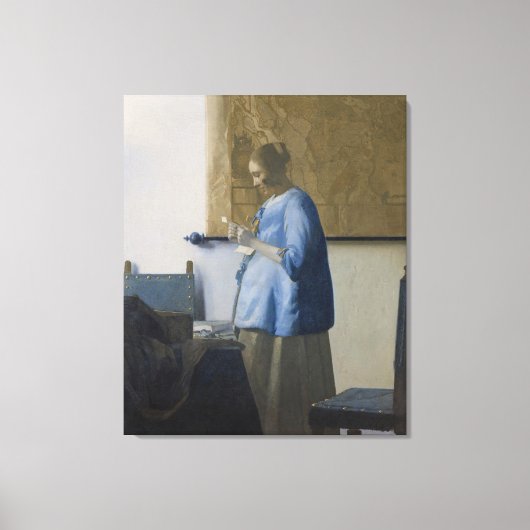 Woman 読's a Letter, c.1662-63 (キャンバス上の油) キャンバスプリント (正面)