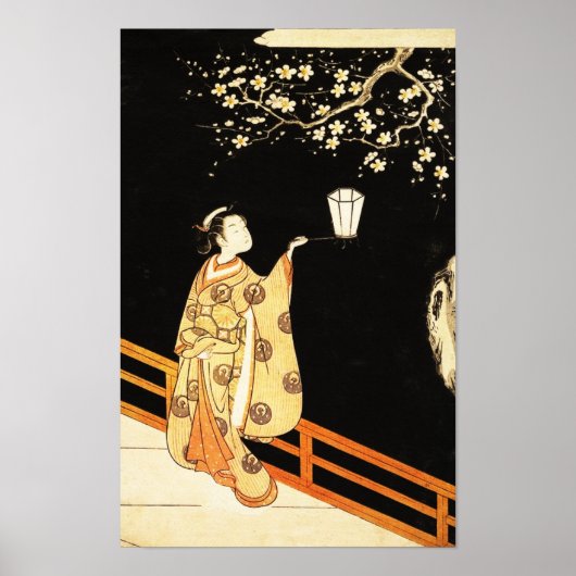  Woman Admiring Plum Blossoms at Night  ポスター (正面)