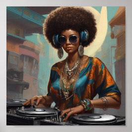 woman afro dj ポスター
