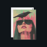 Woman and a Black Bird ポストカード<br><div class="desc">A woman and a black bird with pink crystal tower in the background</div>